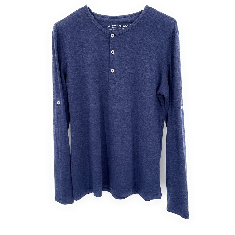 Mizzen + Main Sz M Blue Long Sleeve‎ Henley Shirt